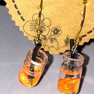 Orange fruit drink 18k gold plated hung earrings